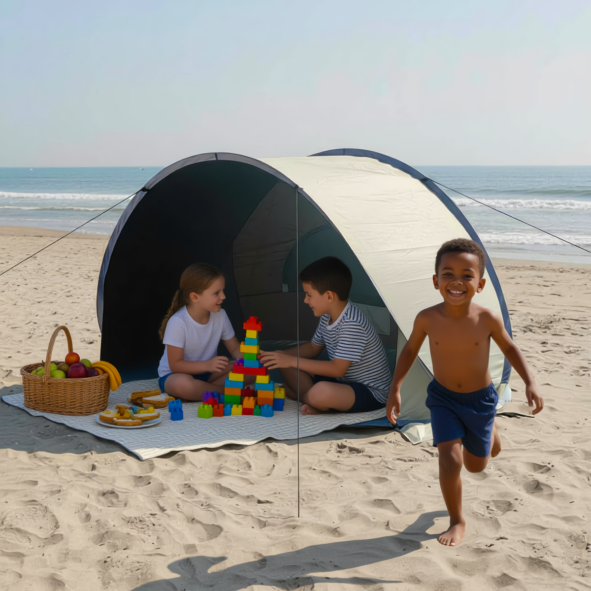 elissia pop-up beach tent SilverGuard Family Farbe:Beige/Dunkelgrau e:cat:womens resistant design ensures stability CAMMUS C5 BUNDLE Steering