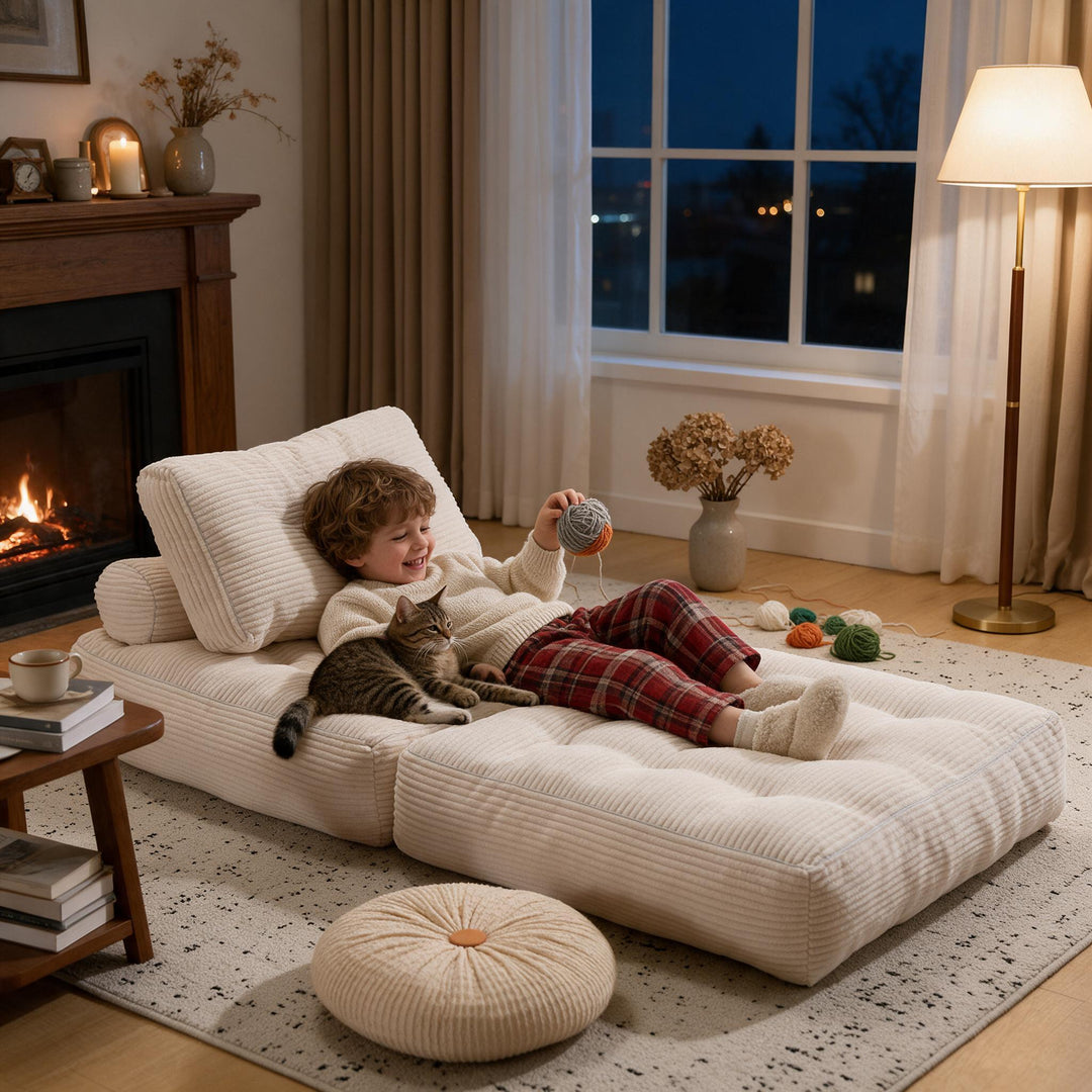 3-in-1 Convertible Corduroy Floor Sofa Bed
