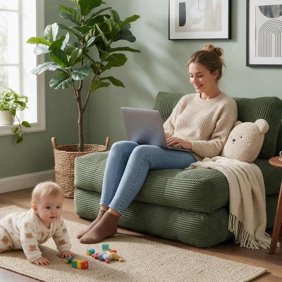 3-in-1 Convertible Corduroy Floor Sofa Bed