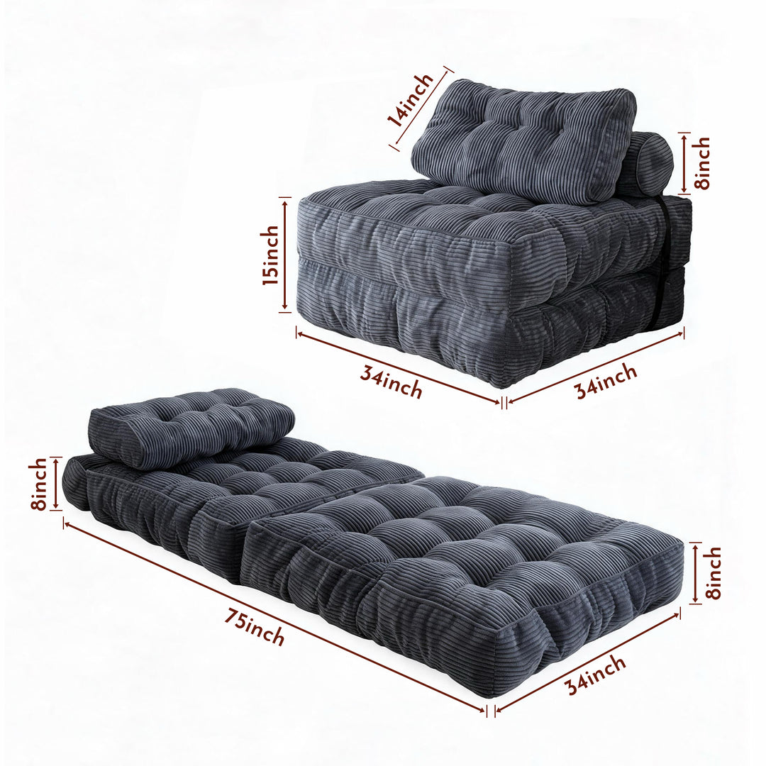 3-in-1 Convertible Corduroy Floor Sofa Bed