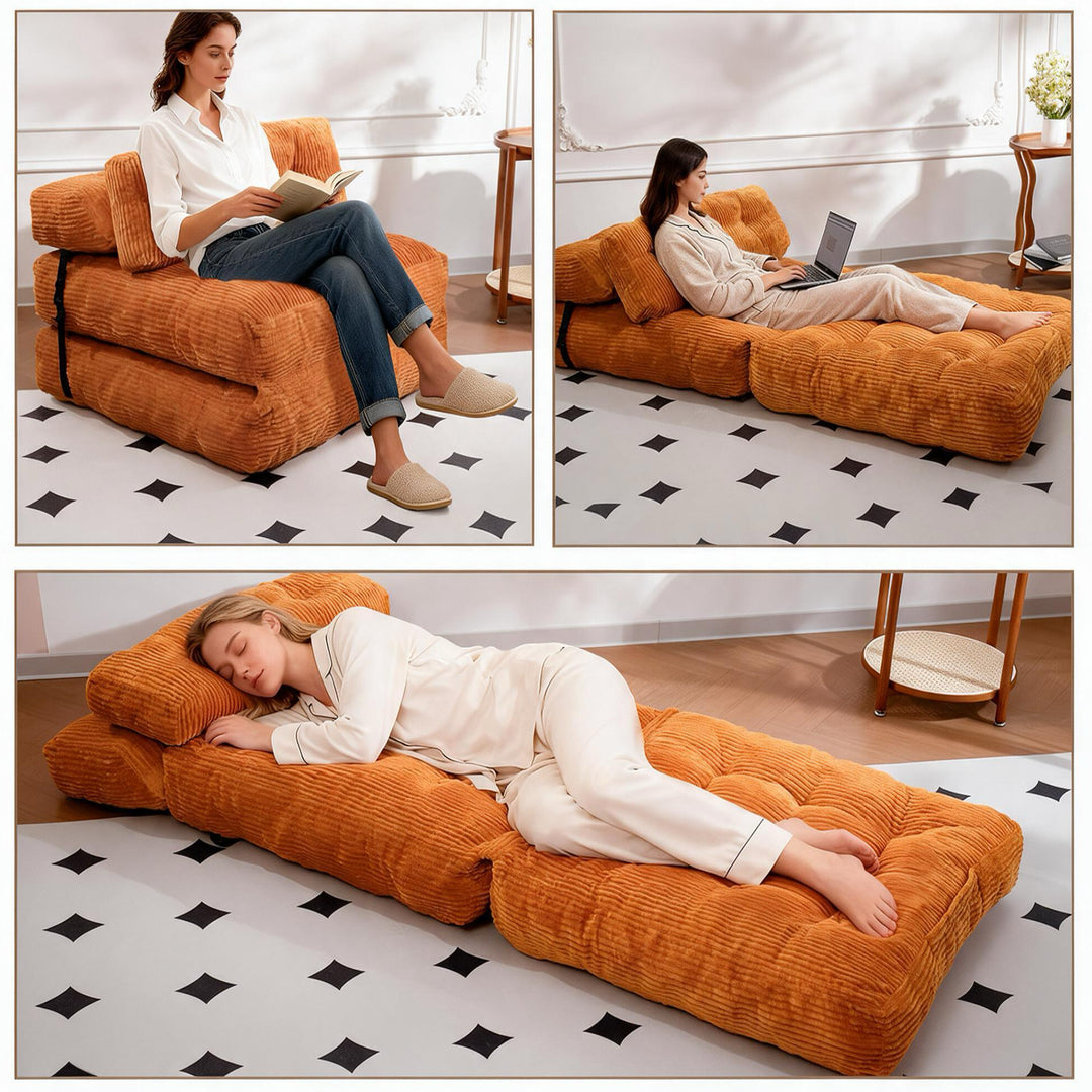 3-in-1 Convertible Corduroy Floor Sofa Bed