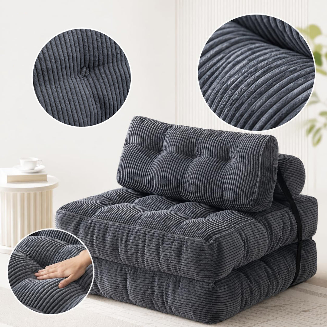 3-in-1 Convertible Corduroy Floor Sofa Bed
