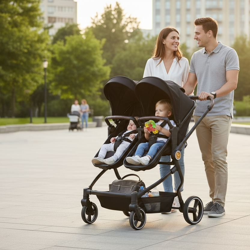 High-View Side-by-Side Stroller for Twins Moonlit Alloy