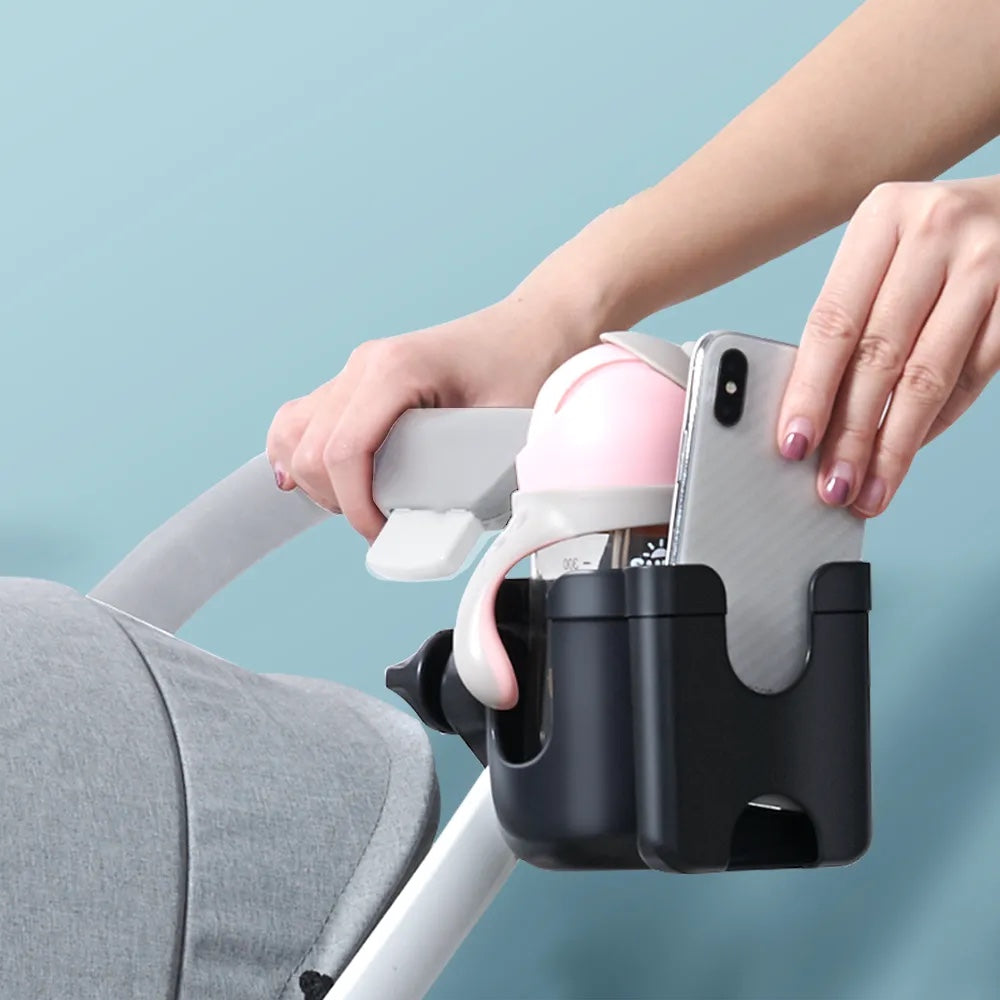 Phone & Cup Holder for Baby Stroller Black