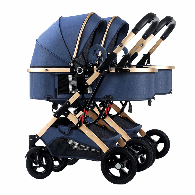 infant toddler stroller Side-by-Side Convertible Baby Stroller Gold Navy / Double Stroller