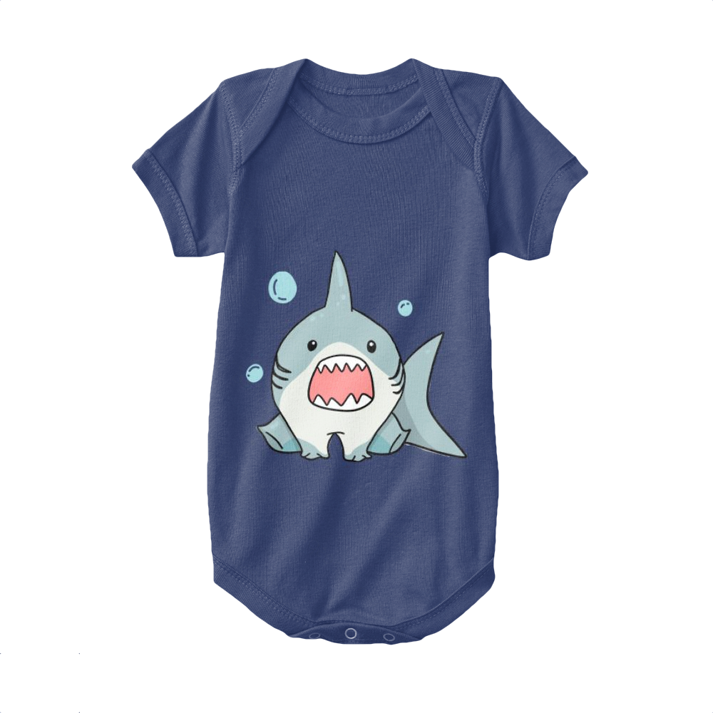 Navy,Baby Onesie,Shark,Baby Shark With Mouth Wide Open