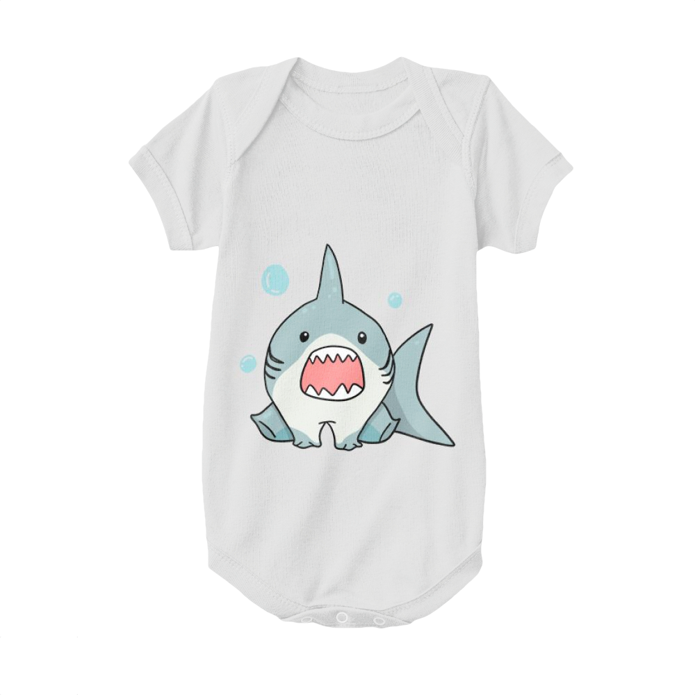 White,Baby Onesie,Shark,Baby Shark With Mouth Wide Open