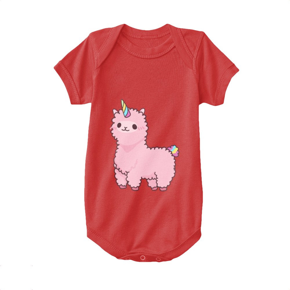 Red,Baby Onesie,Unicorn,Colored Alpaca