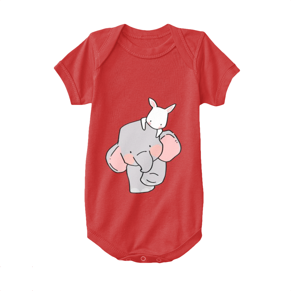 Red,Baby Onesie,Elephant,Elephant And Little White Rabbit