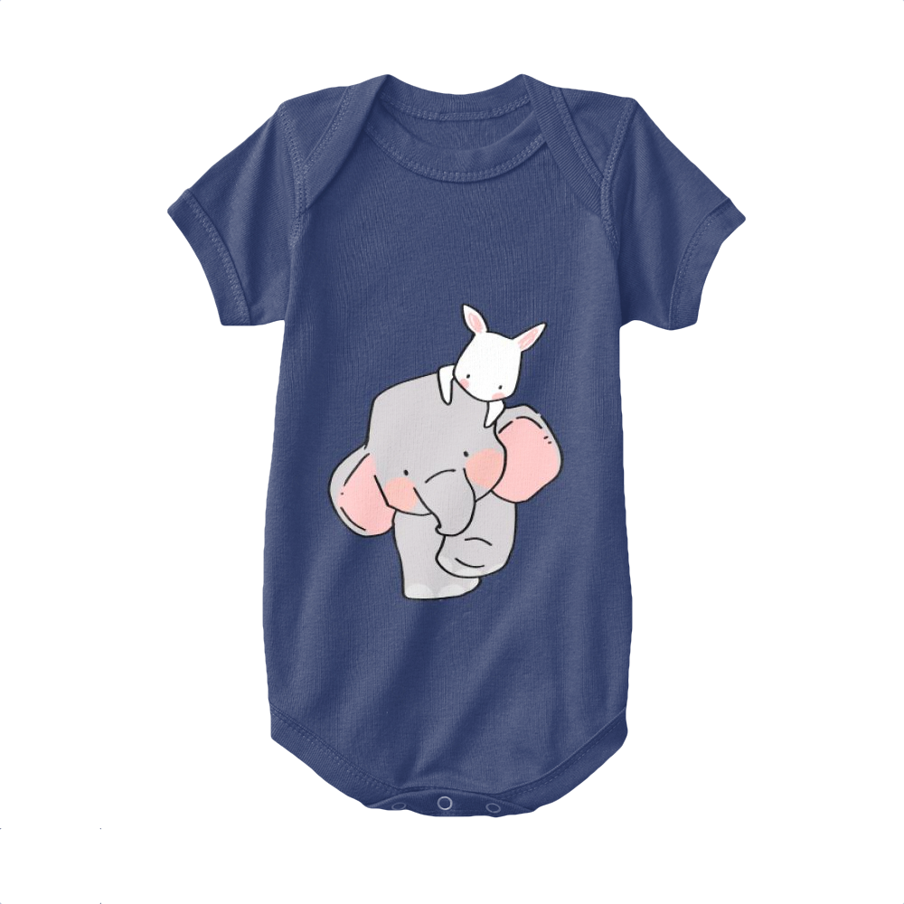 Navy,Baby Onesie,Elephant,Elephant And Little White Rabbit