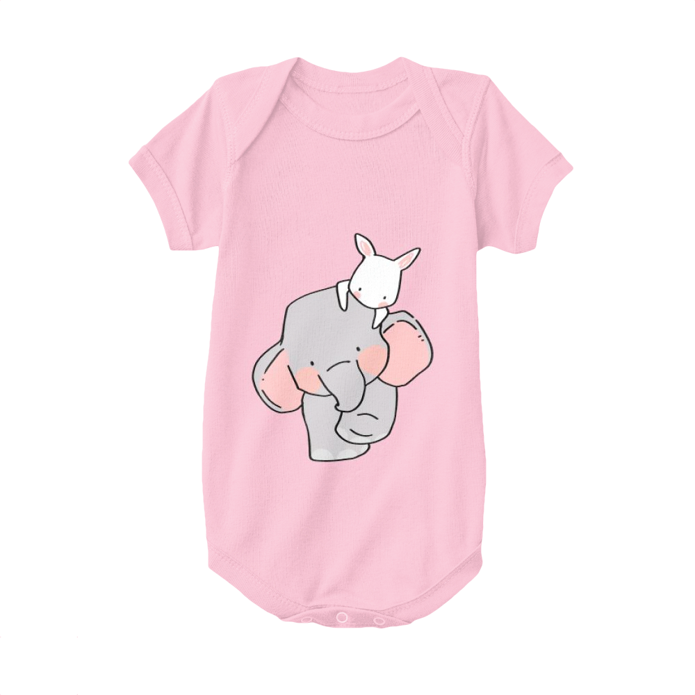 Pink,Baby Onesie,Elephant,Elephant And Little White Rabbit