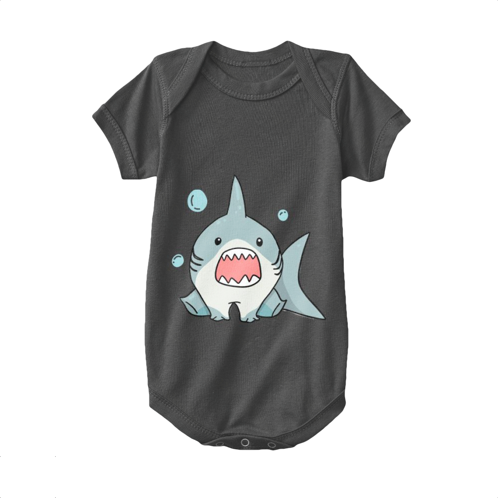 Black,Baby Onesie,Shark,Baby Shark With Mouth Wide Open
