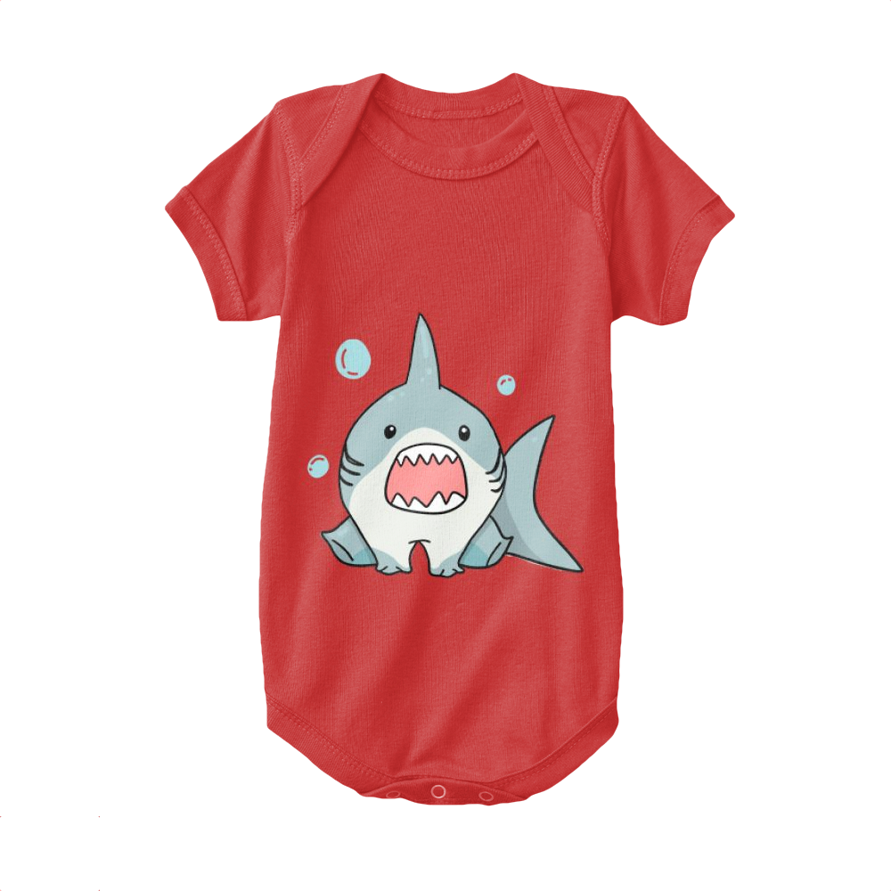 Red,Baby Onesie,Shark,Baby Shark With Mouth Wide Open