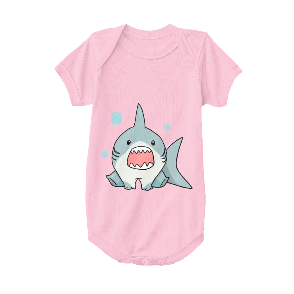 Pink,Baby Onesie,Shark,Baby Shark With Mouth Wide Open